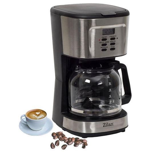 Zilan Kaffeemaschine | Filterkaffeemaschine | Kaffeefiltermaschine | Timer | 12 Tassen | Edelstahldesign | Tropfstopf | 900 Watt | Abschaltautomatik |