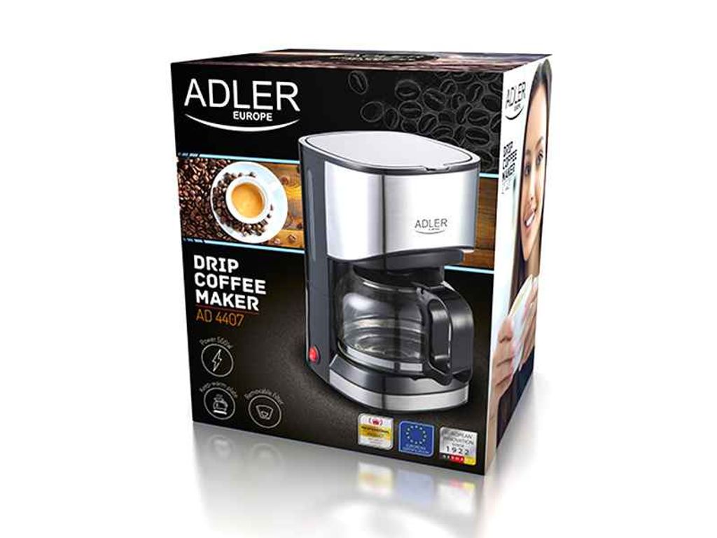 Adler AD-4407 Tropfkaffeemaschine 8 Tassen Edelstahl BPA-frei 550 W 550 W 07 Liter schwarz und grau
